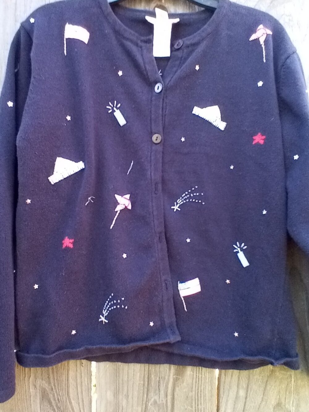 Vintage 90s Talbots Patriotic Embroidered Cardigan Sweater M Blue American Theme - Picture 2 of 9